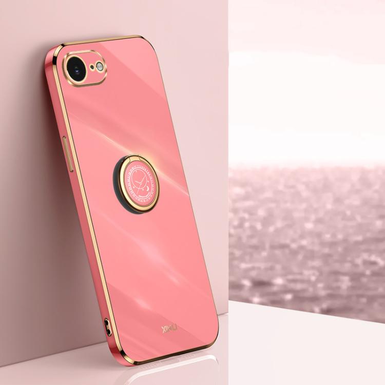 For iPhone 16e XINLI Straight Edge 6D Electroplate TPU Phone Case with Ring Holder(Hawthorn Red) - free shipping - PMc TechLife - Order now!