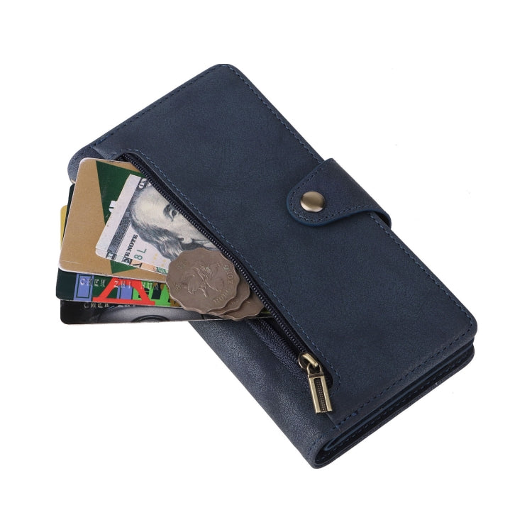 For Google Pixel 8 Rivet Buckle 9 Cards Three Fold Leather Phone Case(Blue) - Google Cases by PMC TechLife | Online Shopping South Africa | PMC TechLife | Buy Now Pay Later Mobicred
