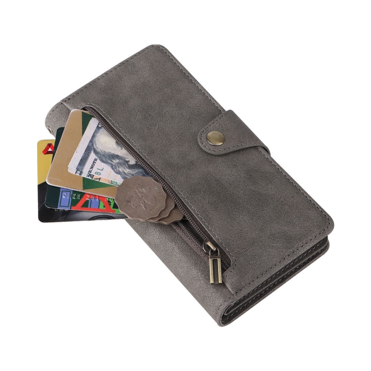 For Google Pixel 8 Rivet Buckle 9 Cards Three Fold Leather Phone Case(Grey) - Google Cases by PMC TechLife | Online Shopping South Africa | PMC TechLife | Buy Now Pay Later Mobicred