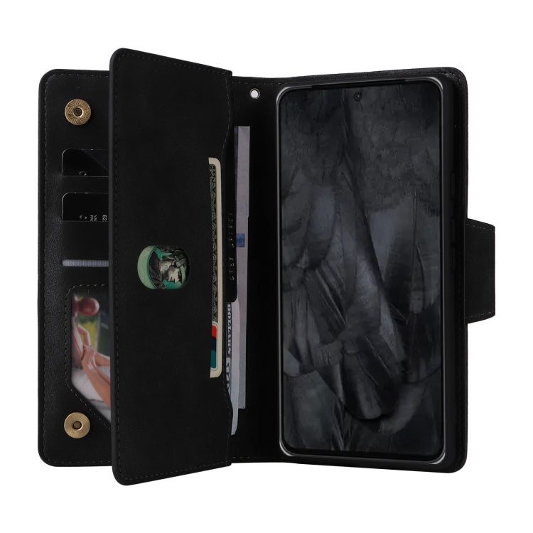 For Google Pixel 8 Pro Rivet Buckle 9 Cards Three Fold Leather Phone Case(Black) - Google Cases by PMC Jewellery | Online Shopping South Africa | PMC Jewellery | Buy Now Pay Later Mobicred