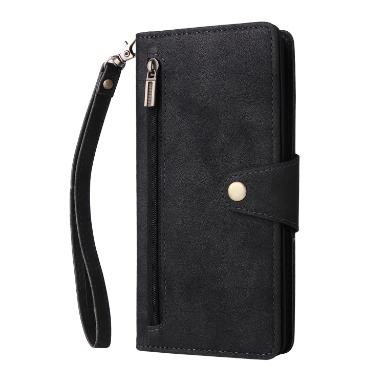 For Google Pixel 8a Rivet Buckle 9 Cards Three Fold Leather Phone Case(Black) - Google Cases by PMC TechLife | Online Shopping South Africa | PMC TechLife | Buy Now Pay Later Mobicred