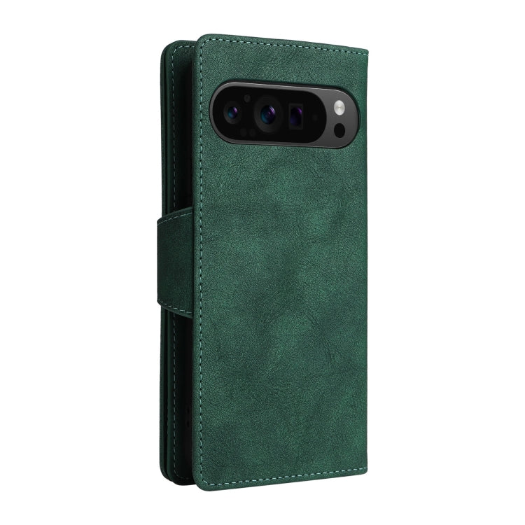 For Google Pixel 9 Pro Rivet Buckle 9 Cards Three Fold Leather Phone Case(Green) - Google Cases by PMC Jewellery | Online Shopping South Africa | PMC Jewellery | Buy Now Pay Later Mobicred