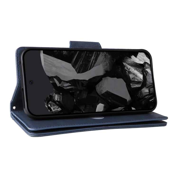 For Google Pixel 9 Pro Rivet Buckle 9 Cards Three Fold Leather Phone Case(Blue) - Google Cases by PMC TechLife | Online Shopping South Africa | PMC TechLife | Buy Now Pay Later Mobicred