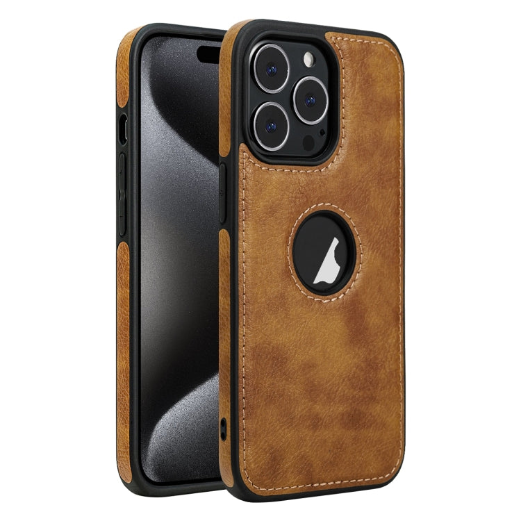 For iPhone 15 Pro Leather Texture Stitching Phone Case(Brown) - iPhone 15 Pro Cases by PMC TechLife | Online Shopping South Africa | PMC TechLife | Buy Now Pay Later Mobicred