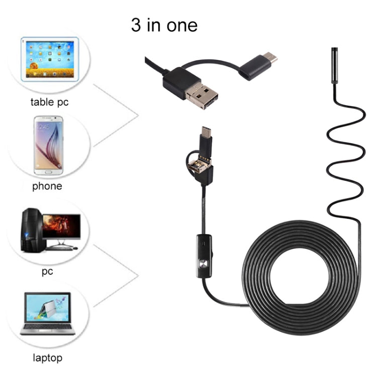 AN100 3 in 1 IP67 Waterproof USB-C / Type-C + Micro USB + USB HD Endoscope Snake Tube Inspection Camera for Parts of OTG Function Android Mobile Phone, with 6 LEDs, Lens Diameter:8mm(Length: 5m) -  by PMC Jewellery | Online Shopping South Africa | PMC Jewellery | Buy Now Pay Later Mobicred