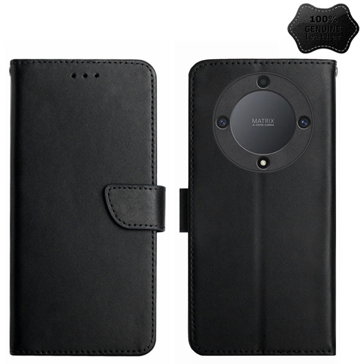 For Honor X9b HT02 Genuine Leather Fingerprint-proof Flip Phone Case(Black) - Honor Cases by PMC TechLife | Online Shopping South Africa | PMC TechLife | Buy Now Pay Later Mobicred