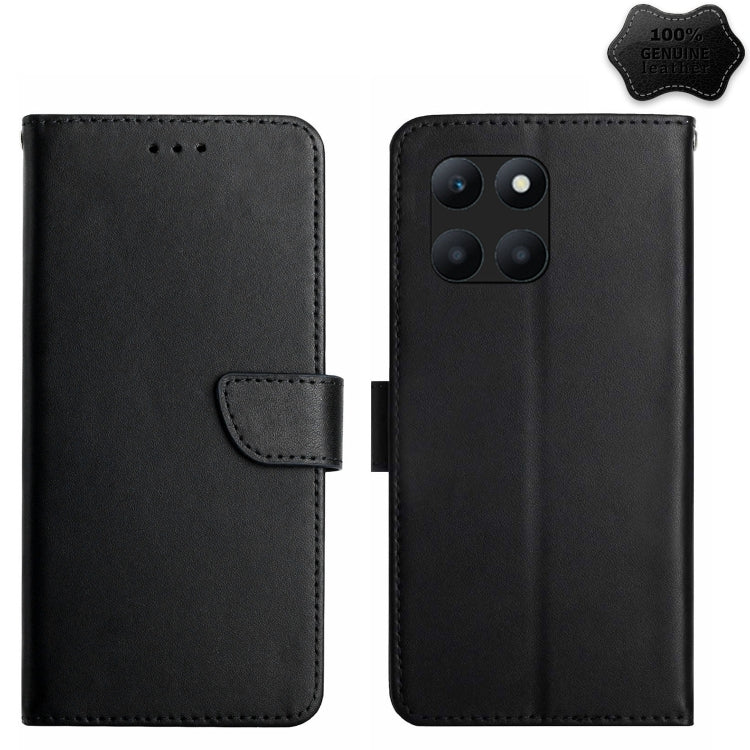 For Honor X8b HT02 Genuine Leather Fingerprint-proof Flip Phone Case(Black) - Honor Cases by PMC TechLife | Online Shopping South Africa | PMC TechLife | Buy Now Pay Later Mobicred