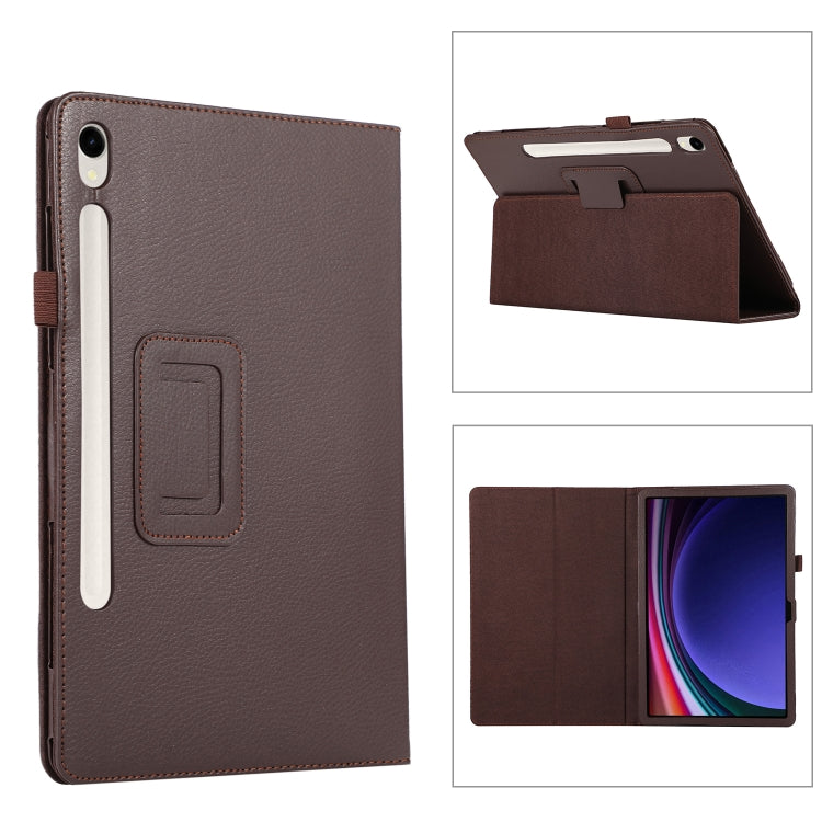 For Samsung Galaxy Tab S9 Ultra Litchi Texture Leather Tablet Case with Holder(Brown) - Other Galaxy Tab PC by PMC Jewellery | Online Shopping South Africa | PMC Jewellery | Buy Now Pay Later Mobicred