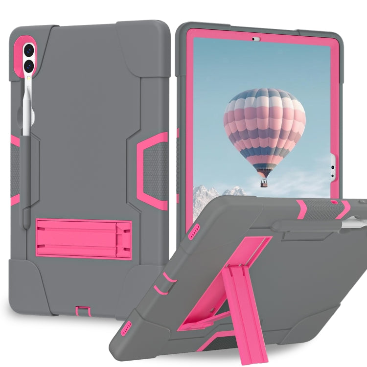 For Samsung Galaxy Tab S9+ Contrast Color Silicone PC Tablet Case with Holder(Grey + Rose Red) - Galaxy Tab S9+ Cases by PMC Jewellery | Online Shopping South Africa | PMC Jewellery | Buy Now Pay Later Mobicred