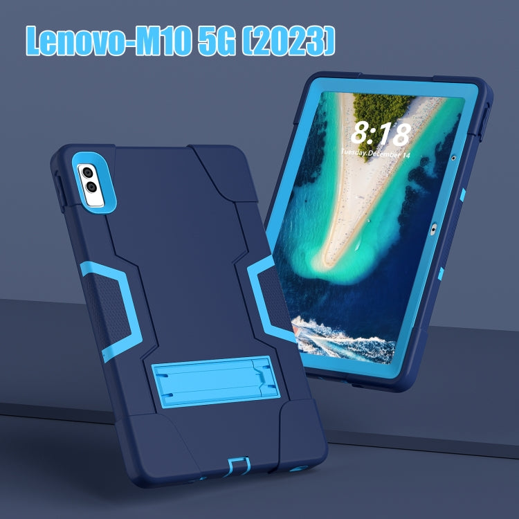 For Lenovo Tab M10 5G 10.6 inch Contrast Color Silicone PC Tablete Case with Holder(Navy Blue + Blue) - Lenovo by PMC TechLife | Online Shopping South Africa | PMC TechLife | Buy Now Pay Later Mobicred