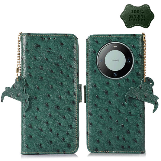 For Huawei Mate 60 Pro Ostrich Pattern Genuine Leather RFID Phone Case(Green) - Huawei Cases by PMC Jewellery | Online Shopping South Africa | PMC Jewellery | Buy Now Pay Later Mobicred