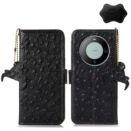 For Huawei Mate 60 Pro Ostrich Pattern Genuine Leather RFID Phone Case(Black) - Huawei Cases by PMC Jewellery | Online Shopping South Africa | PMC Jewellery | Buy Now Pay Later Mobicred