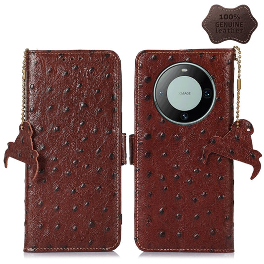 For Huawei Mate 60 Pro Ostrich Pattern Genuine Leather RFID Phone Case(Coffee) - Huawei Cases by PMC Jewellery | Online Shopping South Africa | PMC Jewellery | Buy Now Pay Later Mobicred