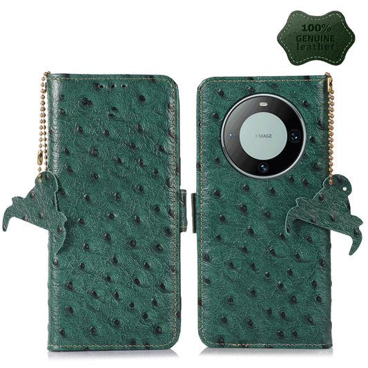 For Huawei Mate 60 Ostrich Pattern Genuine Leather RFID Phone Case(Green) - Huawei Cases by PMC Jewellery | Online Shopping South Africa | PMC Jewellery | Buy Now Pay Later Mobicred