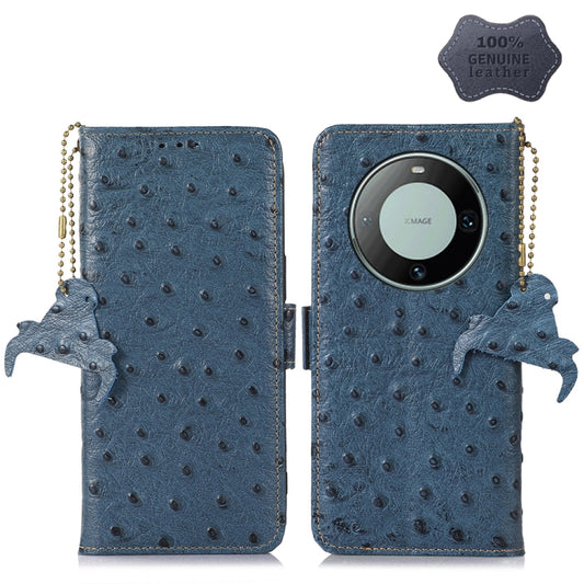 For Huawei Mate 60 Ostrich Pattern Genuine Leather RFID Phone Case(Blue) - Huawei Cases by PMC Jewellery | Online Shopping South Africa | PMC Jewellery | Buy Now Pay Later Mobicred