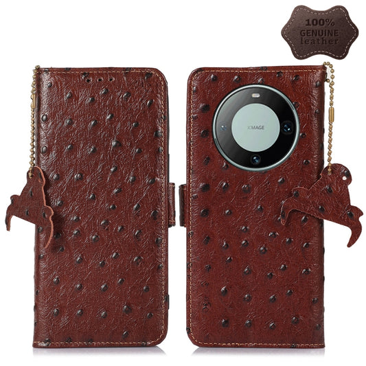 For Huawei Mate 60 Ostrich Pattern Genuine Leather RFID Phone Case(Coffee) - Huawei Cases by PMC Jewellery | Online Shopping South Africa | PMC Jewellery | Buy Now Pay Later Mobicred