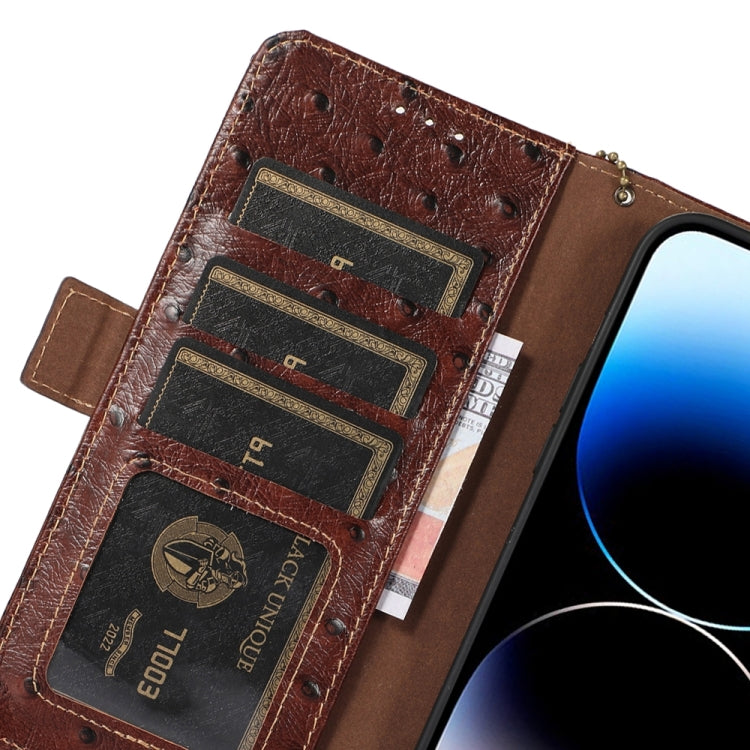 For Huawei Mate 60 Ostrich Pattern Genuine Leather RFID Phone Case(Coffee) - Huawei Cases by PMC TechLife | Online Shopping South Africa | PMC TechLife | Buy Now Pay Later Mobicred