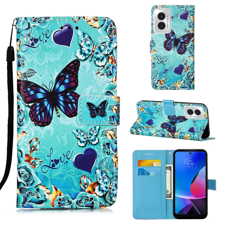 For Motorola Moto G Play 4G 2024 Colored Drawing Pattern Plain Weave Leather Phone Case(Caring Butterfly) - Motorola Cases by PMC Jewellery | Online Shopping South Africa | PMC Jewellery | Buy Now Pay Later Mobicred