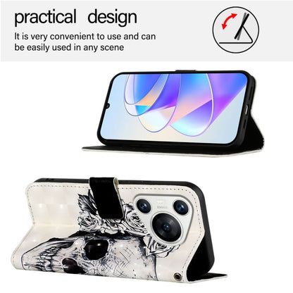 For Huawei Pura 70 3D Painting Horizontal Flip Leather Phone Case(Skull) - Huawei Cases by PMC Jewellery | Online Shopping South Africa | PMC Jewellery | Buy Now Pay Later Mobicred