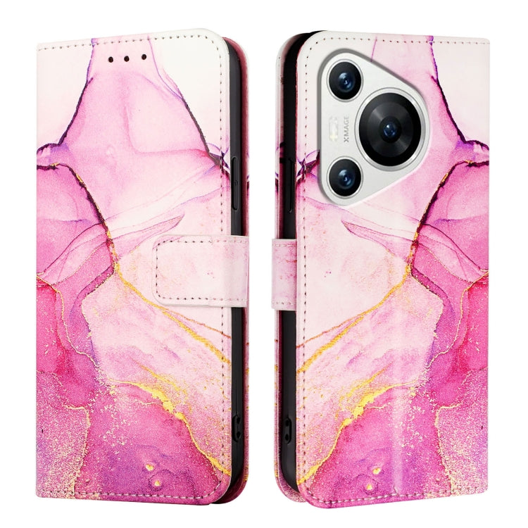 For Huawei Pura 70 PT003 Marble Pattern Flip Leather Phone Case(LS001 Pink Purple Gold) - Huawei Cases by PMC Jewellery | Online Shopping South Africa | PMC Jewellery | Buy Now Pay Later Mobicred