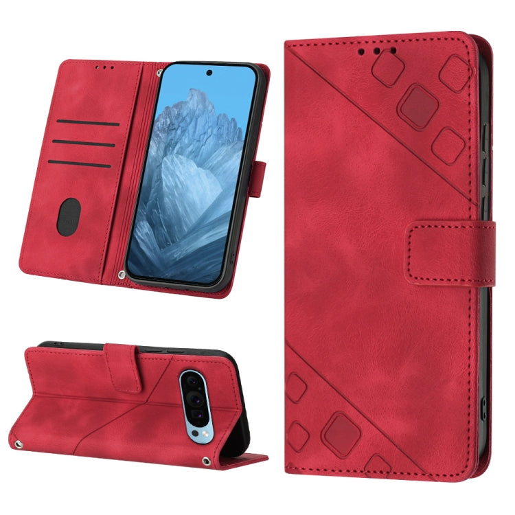 For Google Pixel 9 / 9 Pro Skin-feel Embossed Leather Phone Case(Red) - Google Cases by PMC TechLife | Online Shopping South Africa | PMC TechLife | Buy Now Pay Later Mobicred
