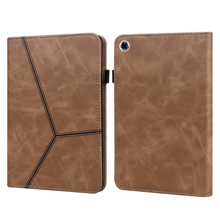 For Samsung Galaxy Tab A9 Solid Color Stripe Embossed Leather Tablet Case(Brown) - Galaxy Phone Cases by PMC TechLife | Online Shopping South Africa | PMC TechLife