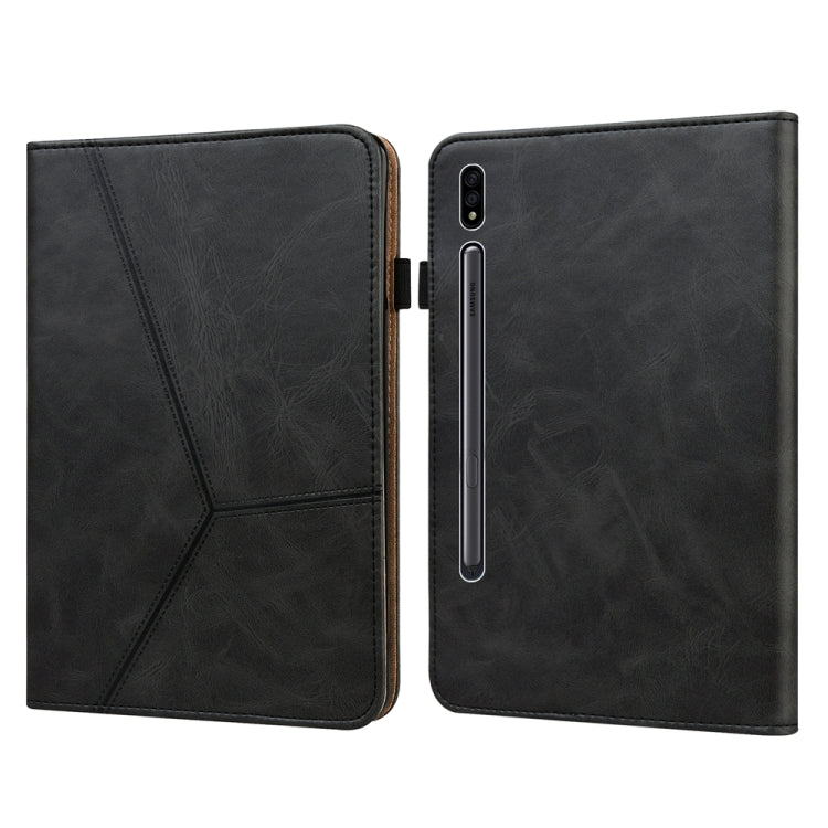 For Samsung Galaxy Tab S7+/S8+/S9+/S9 FE+ Solid Color Stripe Embossed Leather Tablet Case(Black) - Galaxy Tab S9 FE+ by PMC Jewellery | Online Shopping South Africa | PMC Jewellery