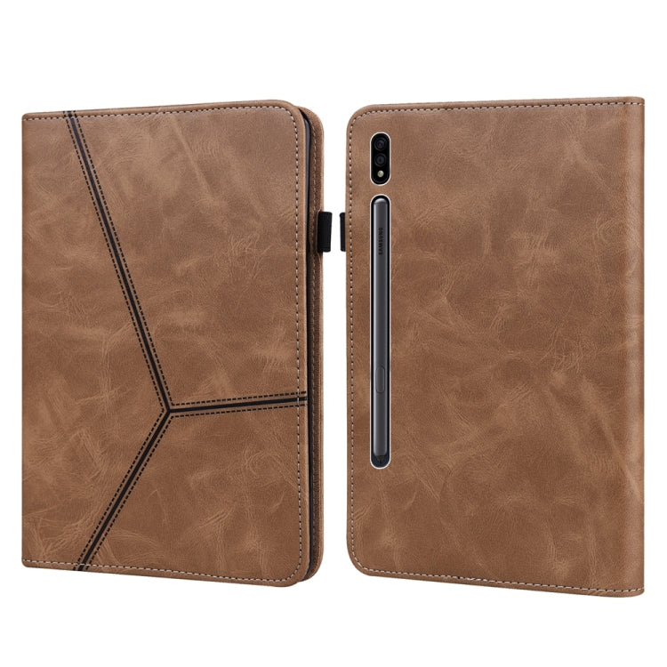 For Samsung Galaxy Tab S7+/S8+/S9+/S9 FE+ Solid Color Stripe Embossed Leather Tablet Case(Brown) - Galaxy Tab S9 FE+ by PMC TechLife | Online Shopping South Africa | PMC TechLife