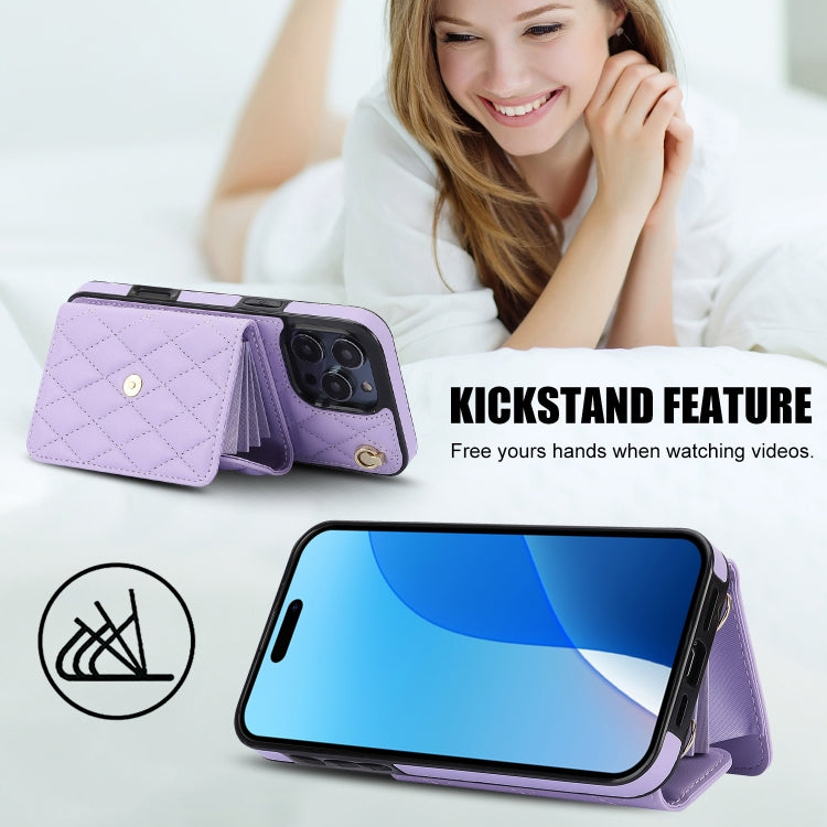 For iPhone 16 Pro Max Crossbody Rhombic Horizontal Wallet Leather Phone Case(Purple) - iPhone 16 Pro Max Cases by PMC Jewellery | Online Shopping South Africa | PMC Jewellery | Buy Now Pay Later Mobicred