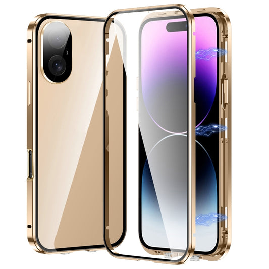 For iPhone 16 Plus Magnetic Double-buckle HD Tempered Glass Phone Case(Gold) - iPhone 16 Plus Cases by PMC Jewellery | Online Shopping South Africa | PMC Jewellery | Buy Now Pay Later Mobicred