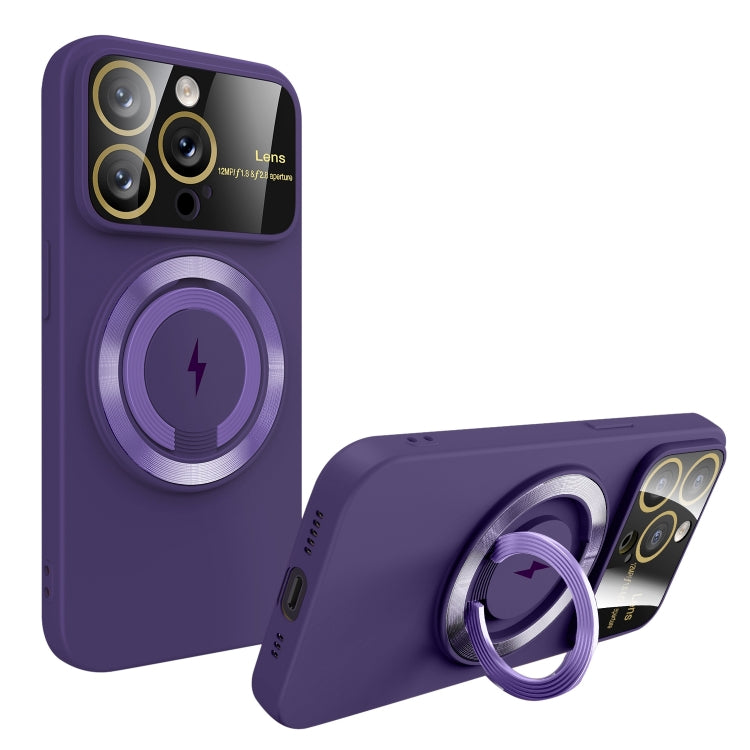 For iPhone 15 Pro Large Window MagSafe Magnetic Holder Phone Case(Dark Purple) - iPhone 15 Pro Cases by PMC TechLife | Online Shopping South Africa | PMC TechLife