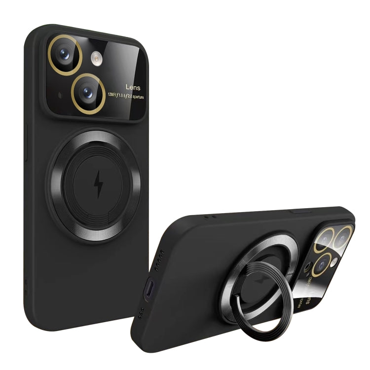 For iPhone 15 Large Window MagSafe Magnetic Holder Phone Case(Black) - iPhone 15 Cases by PMC TechLife | Online Shopping South Africa | PMC TechLife | Buy Now Pay Later Mobicred