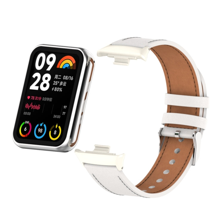 For Xiaomi Smart Band 9 Pro / 8 Pro 18mm Microfiber Sewing Leather Watch Band(White+Ivory White) - free shipping - PMc TechLife - Order now!