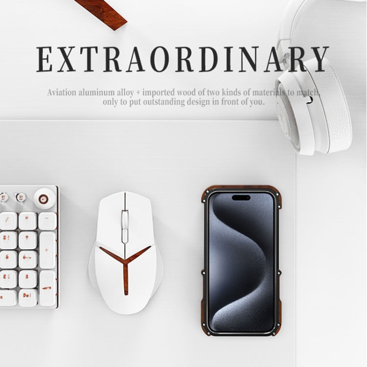 For iPhone 15 Pro Max R-JUST Ironwood Generation Metal Hybrid Wood Phone Case - free shipping - PMC TechLife - Order now!