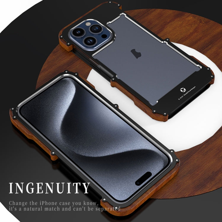For iPhone 16 R-JUST Ironwood Generation Metal Hybrid Wood Phone Case - free shipping - PMC Jewellery - Order now!