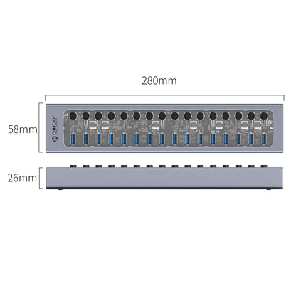 ORICO AT2U3-16AB-GY-BP 16 Ports USB 3.0 HUB with Individual Switches & Blue LED Indicator(UK Plug) - USB 3.0 HUB by ORICO | Online Shopping South Africa | PMC Jewellery | Buy Now Pay Later Mobicred