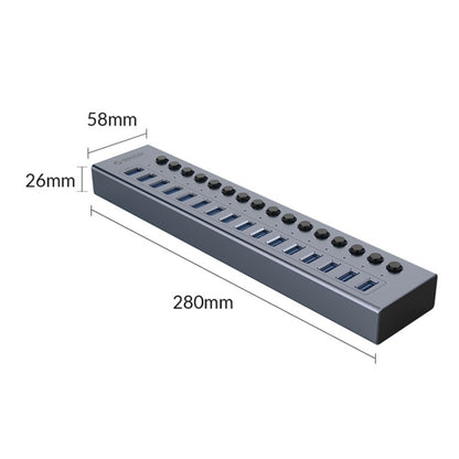 ORICO BT2U3-16AB-GY-BP 16 Ports USB 3.0 HUB with Individual Switches(EU Plug) - USB 3.0 HUB by ORICO | Online Shopping South Africa | PMC Jewellery | Buy Now Pay Later Mobicred