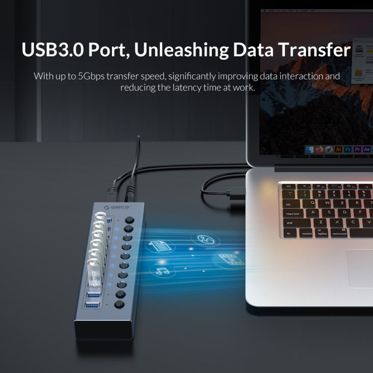 ORICO BT2U3-10AB-GY-BP 10 Ports USB 3.0 HUB with Individual Switches(AU Plug) - USB 3.0 HUB by ORICO | Online Shopping South Africa | PMC Jewellery | Buy Now Pay Later Mobicred