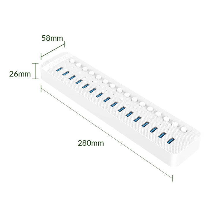 ORICO CT2U3-16AB Plastic Stripes 16 Ports USB 3.0 HUB with Individual Switches, Plug:AU Plug(White) - USB 3.0 HUB by ORICO | Online Shopping South Africa | PMC Jewellery | Buy Now Pay Later Mobicred