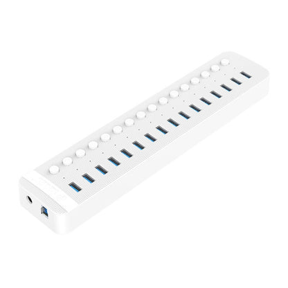 ORICO CT2U3-16AB Plastic Stripes 16 Ports USB 3.0 HUB with Individual Switches, Plug:EU Plug(White) - USB 3.0 HUB by ORICO | Online Shopping South Africa | PMC Jewellery | Buy Now Pay Later Mobicred