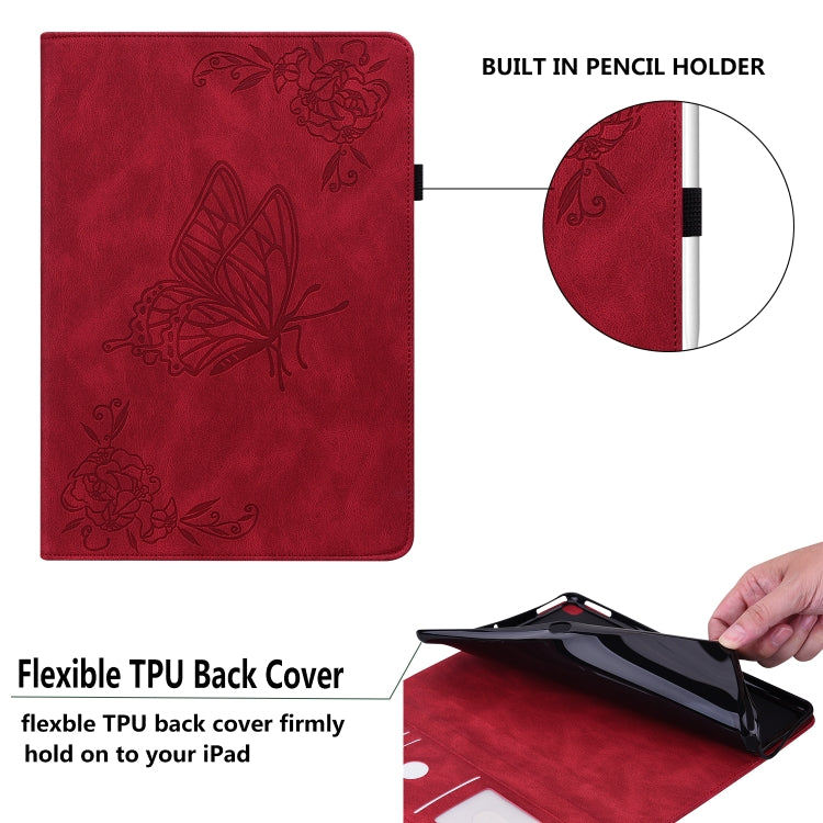 For Lenovo Tab M11/Xiaoxin Pad 11 2024 Butterfly Flower Embossed Leather Tablet Case(Red) - Lenovo by PMC Jewellery | Online Shopping South Africa | PMC Jewellery | Buy Now Pay Later Mobicred