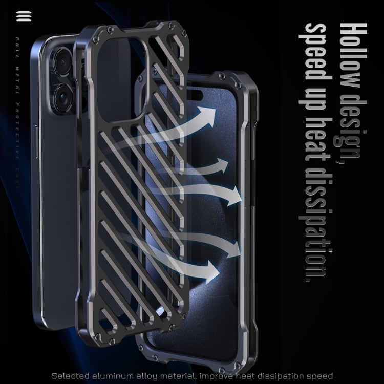 For iPhone 15 Plus R-JUST RJ-50 Hollow Breathable Armor Metal Phone Case(Space Grey) - iPhone 15 Plus Cases by R-JUST | Online Shopping South Africa | PMC Jewellery | Buy Now Pay Later Mobicred