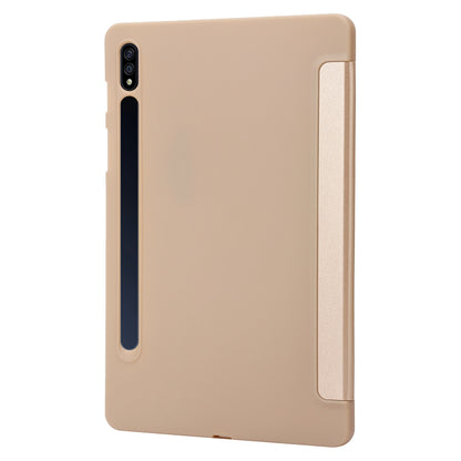 For Samsung Galaxy Tab S9+ / S10+ 3-Fold Holder Silicone Leather Tablet Case(Gold) - Galaxy Tab S9+ Cases by PMC Jewellery | Online Shopping South Africa | PMC Jewellery | Buy Now Pay Later Mobicred