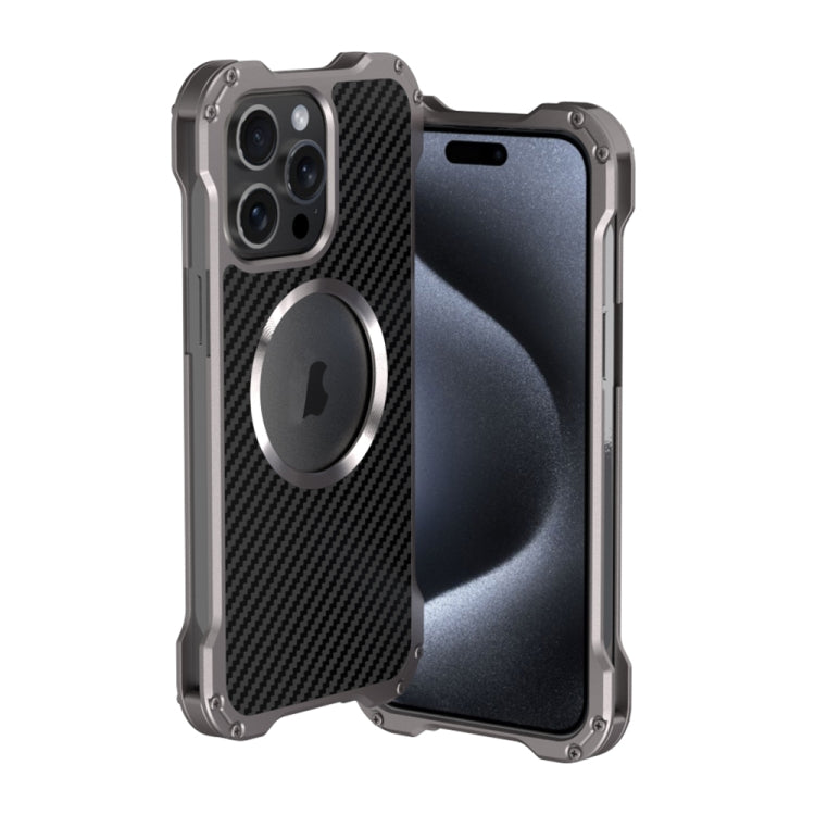 For iPhone 15 Pro Max R-JUST RJ51 Hollow MagSafe Magnetic Metal Phone Case(Space Grey) - free shipping - PMC TechLife - Order now!