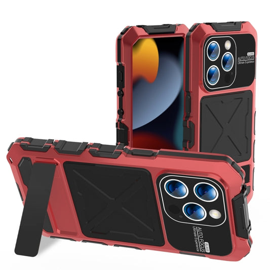 For iPhone 15 Pro Max R-JUST Metal + Silicone + Tempered Glass Life Waterproof Phone Case with Holder(Red) - iPhone 15 Pro Max Cases by R-JUST | Online Shopping South Africa | PMC Jewellery