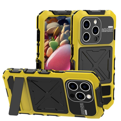 For iPhone 15 Pro R-JUST Metal + Silicone + Tempered Glass Life Waterproof Phone Case with Holder(Yellow) - iPhone 15 Pro Cases by R-JUST | Online Shopping South Africa | PMC Jewellery