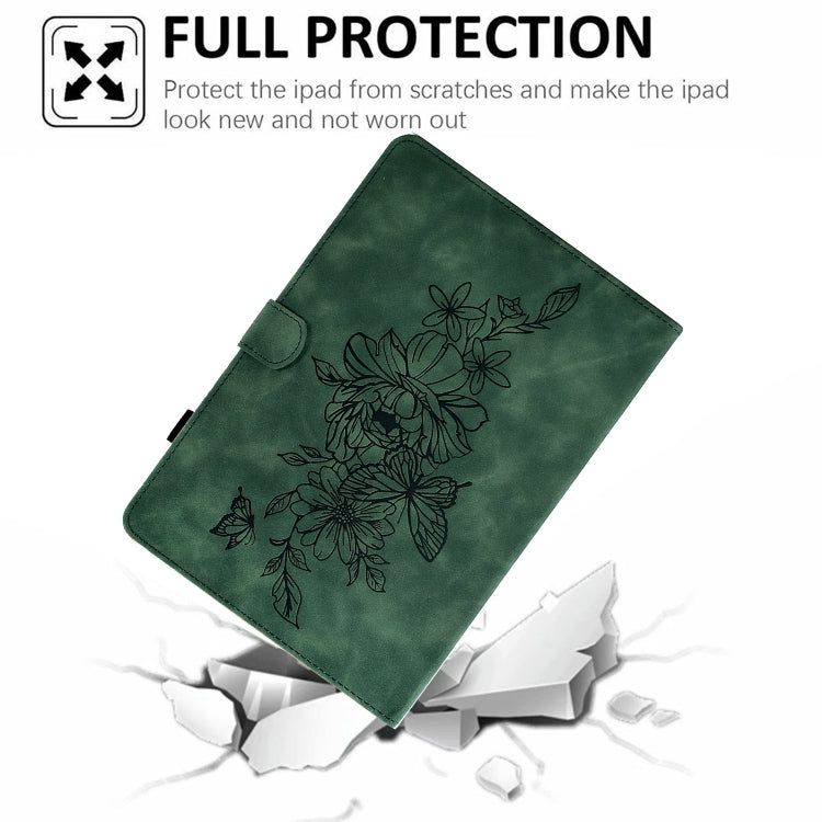 For Samsung Galaxy Tab A9+ Peony Butterfly Embossed Leather Smart Tablet Case(Green) - free shipping - PMC TechLife - Order now!