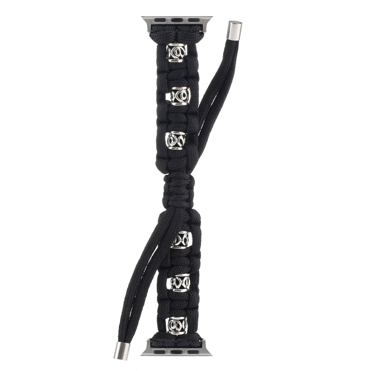 For Apple Watch Ultra 49mm Silk Silver Beads Braided Watch Band(Black) - Watch Bands by PMC TechLife | Online Shopping South Africa | PMC TechLife