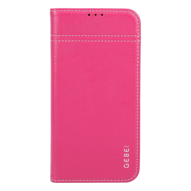 For iPhone 16 GEBEI Top-grain Horizontal Flip Leather Phone Case(Rose Red) - iPhone 16 Cases by GEBEI | Online Shopping South Africa | PMC Jewellery | Buy Now Pay Later Mobicred