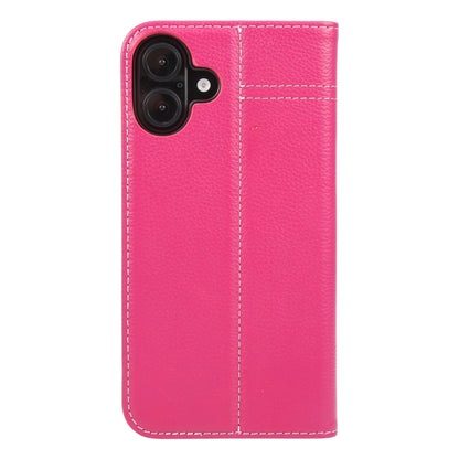 For iPhone 16 GEBEI Top-grain Horizontal Flip Leather Phone Case(Rose Red) - iPhone 16 Cases by GEBEI | Online Shopping South Africa | PMC Jewellery | Buy Now Pay Later Mobicred